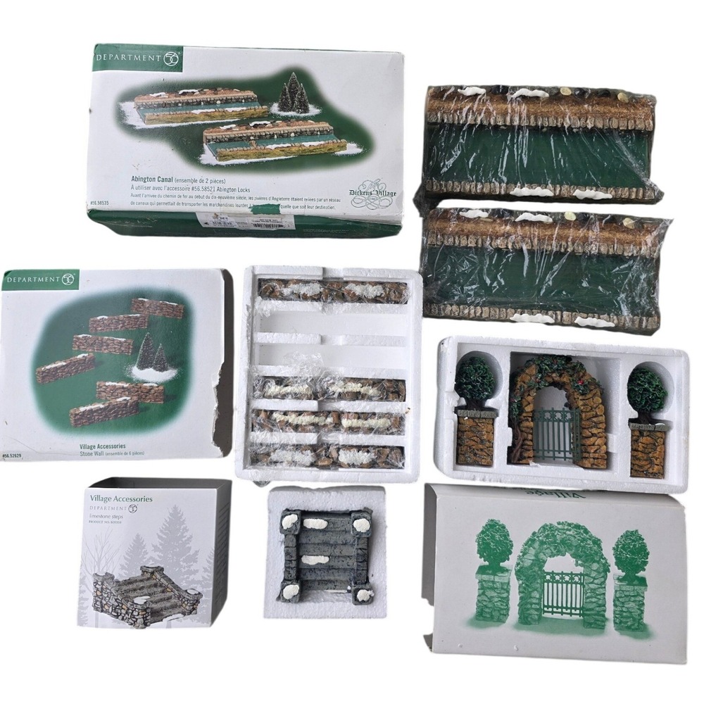 Department 56 Village Accessories Lot‎ Abington Canal Stone Wall Gate Steps Z3